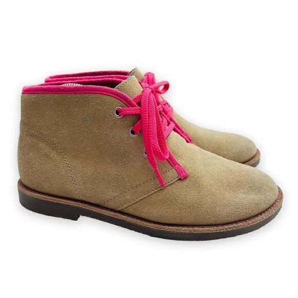 Lands' End Suede Chukka Boots Beige / Pink Youth Girls 4M - Picture 4 of 11